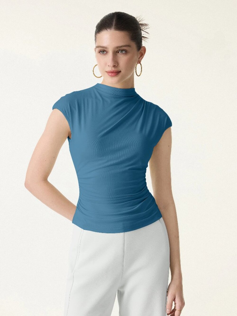 OGL Eco-SkinKiss® Mockneck Ruched Cropped Bra Top Dark Marine M #A6025